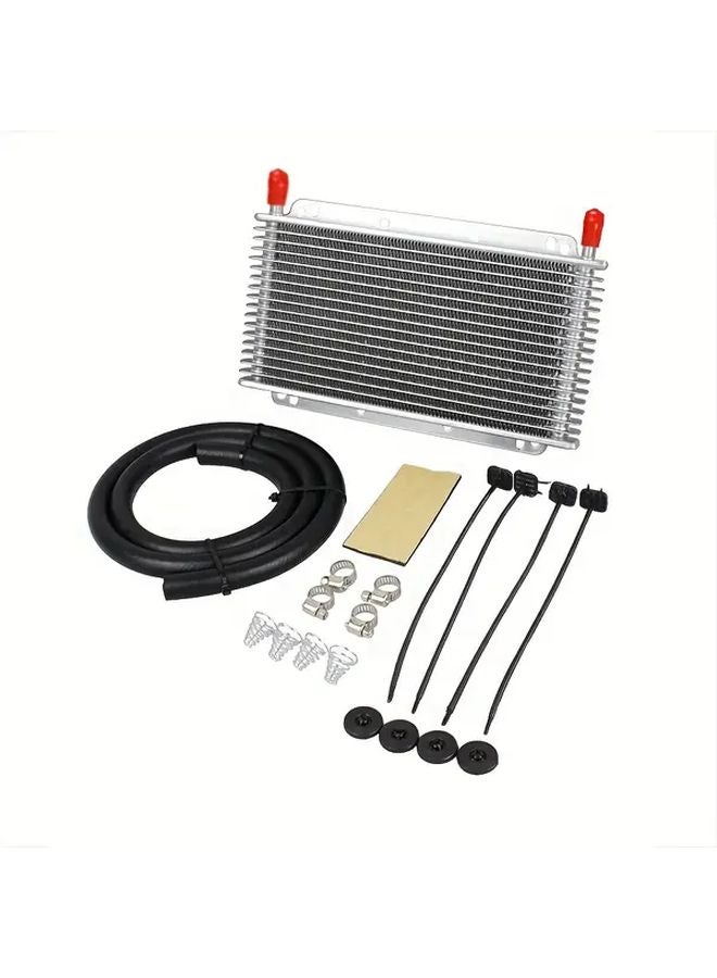 Silver 10 Row Universal Transmission Oil Cooler Kit High Performance Aluminum - Image 3